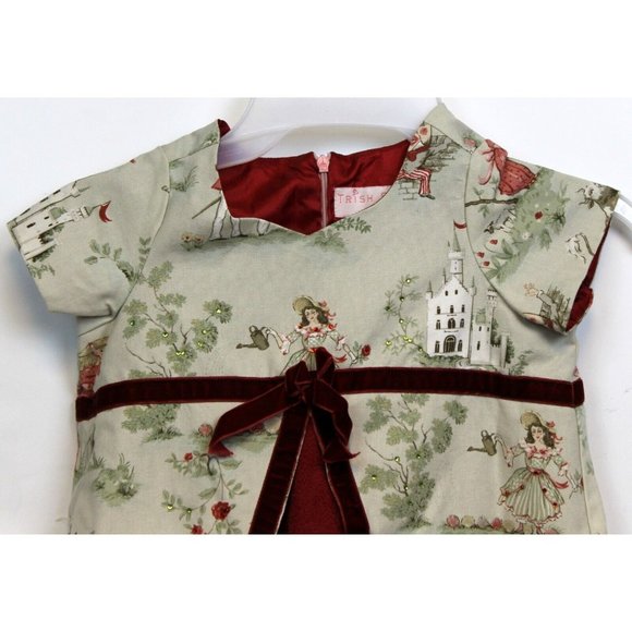 Trish Scully Nursery Rhyme Dress Toddler Girls Sz 4T Red Green V Cut Neck - Picture 2 of 9
